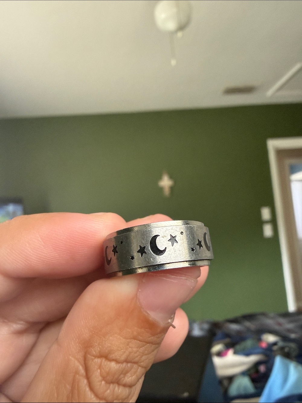 Moon & Stars Spinner Ring Stainless Steel Band Ring - Silver